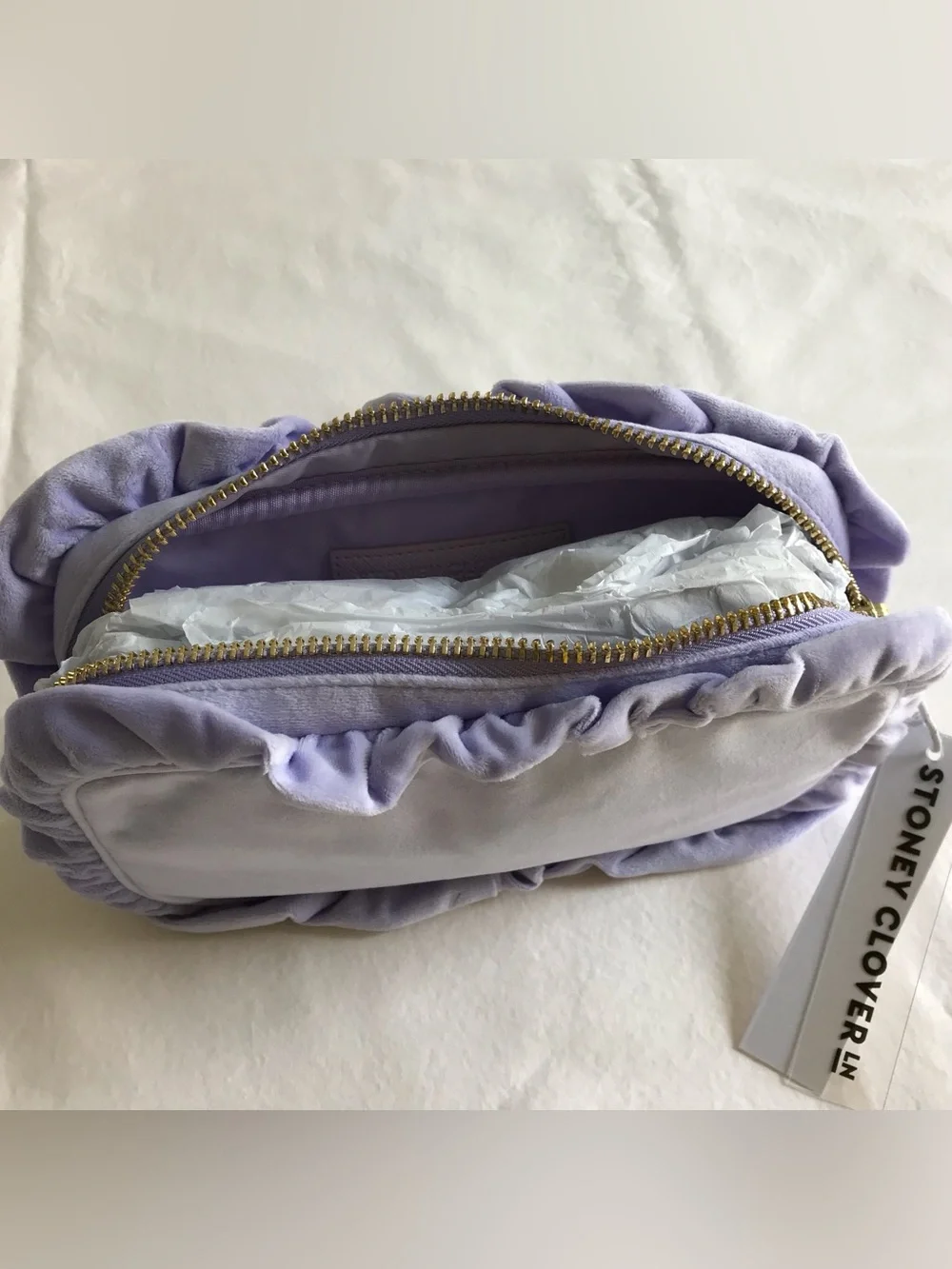 Stoney Clover Lane Velvet Ruffle Small Pouch Bag In Galaxy Purple NWT